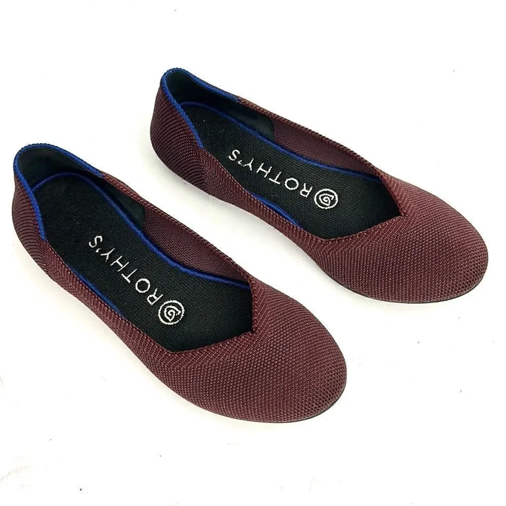 Rothy's The Flat Ballet Shoes Burgundy Round Toe Retired Color Size 6